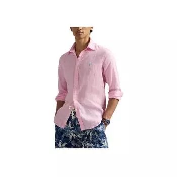 Polo Ralph Lauren однотонная рубашка с воротником на пуговицах и длинным рукавом, мужские рубашки розового цвета 710966294-009 M