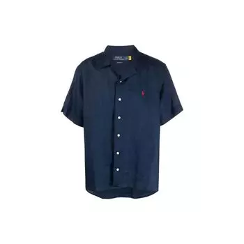 Polo Ralph Lauren однотонная рубашка с воротником-поло, однобортная, с коротким рукавом, мужские рубашки, синяя 710903886-001 XS