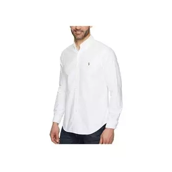 Polo Ralph Lauren Однотонная рубашка с воротником поло, однобортная, с длинным рукавом, мужская, белая 710548535-001 XL