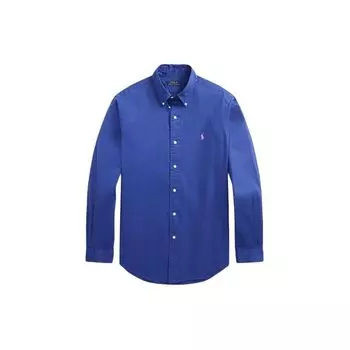 Polo Ralph Lauren Однотонная рубашка с вышитым логотипом на пуговицах и длинным рукавом Мужские рубашки синего цвета MNPOWOV16823459-400 S