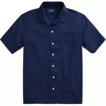 Polo Ralph Lauren Однотонная рубашка с вышивкой пони, свободного кроя, с коротким рукавом, мужская рубашка, темно-синяя, MNPOWOV1N820436-410 S