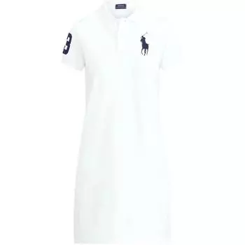 Polo Ralph Lauren Однотонное платье с вышивкой цифрового логотипа, с коротким рукавом, женское, платья, Белый 211708197-002 L