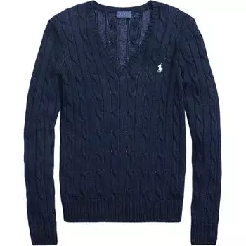 Polo Ralph Lauren однотонный большой V-образный вырез длинный рукав вязаный свитер с вышитым логотипом пони женский свитер темно-синий WMPOSWEW3O10026B82 L