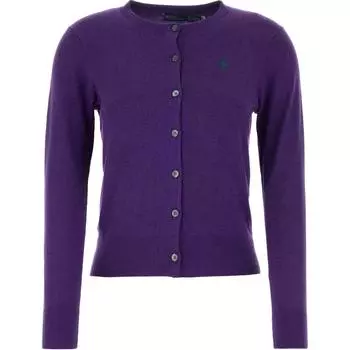 Polo Ralph Lauren Однотонный кардиган с круглым вырезом, вышивкой пони, застежкой на пуговицы, длинными рукавами, короткий вязаный свитер, женский свитер, фиолетовый 211891672-022 S