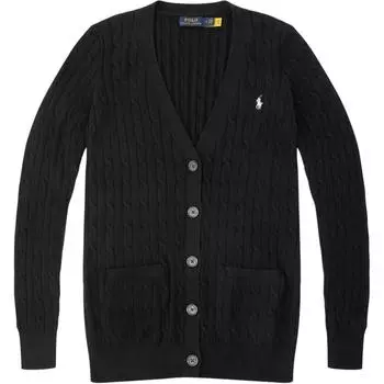 Polo Ralph Lauren однотонный свитер с V-образным вырезом и вышитыми пуговицами с длинными рукавами, женский свитер, черный WMPOSWENC020165-001 S