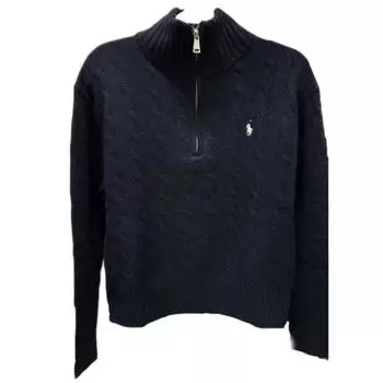 Polo Ralph Lauren однотонный свитер с вышитым пони-молнией, высокий ворот, длинный рукав, женский свитер, темно-синий WMPOSWENC021111-400 L