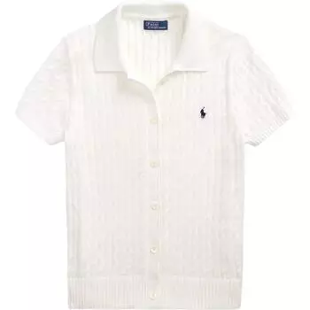 Polo Ralph Lauren Однотонный трикотажный топ с короткими рукавами и однобортной застежкой Женские топы Белый 211963486-001 M