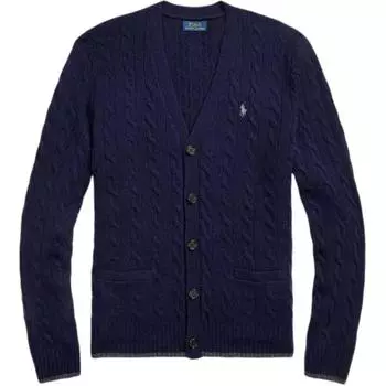 Polo Ralph Lauren однотонный вязаный кардиган с косами мужской трикотаж Hunter-Deep-Blue MNPOSWE16822057-400 L