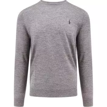 Polo Ralph Lauren однотонный вышитый логотип с круглым вырезом, приталенный свитер с длинным рукавом, мужской свитер, серый 710946143-002 S