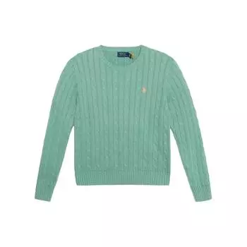 Polo Ralph Lauren однотонный вышитый логотип, вязаный косами свитер с круглым вырезом, женский свитер, зеленый 211570012-129 L