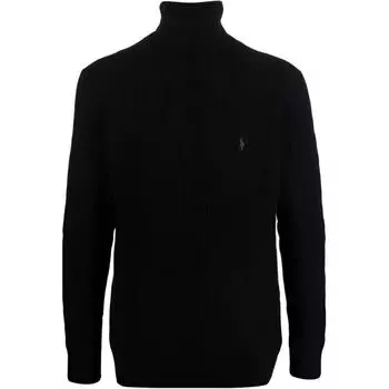 Polo Ralph Lauren однотонный вышитый свитер с высоким воротом, вязаный мужской свитер, черный 710876836-002 XS