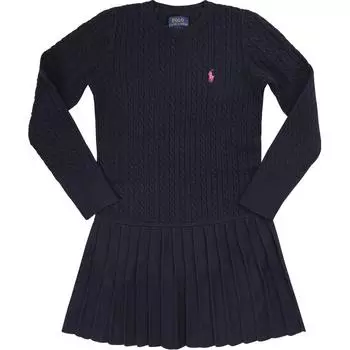 Polo Ralph Lauren Платье с заниженной талией, круглым вырезом, логотипом, коротким рукавом, детские платья, темно-синие 313950782-002 L