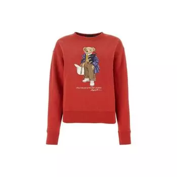 Polo Ralph Lauren Polo Bear Letter Print Crew Neck Pullover Long Sleeve Hoody Women sweatshirt Red 211910127-001 S