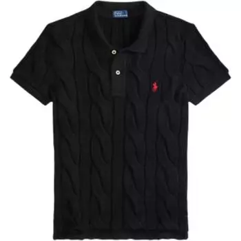 Polo Ralph Lauren Поло с логотипом, вязаное, приталенного кроя, с коротким рукавом, женский топ, черный WMPOKNINB920266-001 S