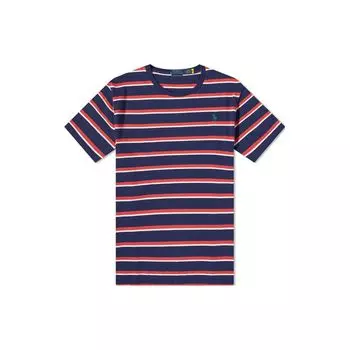 Polo Ralph Lauren Polo Striped Logo Pattern Crew Neck Fitted Short Sleeve T Shirt Men Tops Blue 710916587-001 L