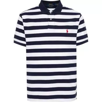 Polo Ralph Lauren Поло в полоску с вышивкой логотипа, с коротким рукавом, мужские топы, синий, белый, 710934552-001 M