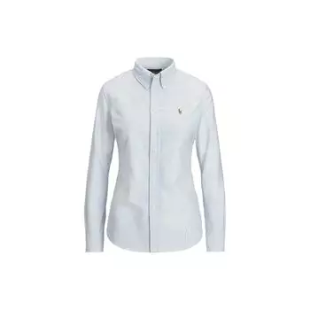 Polo Ralph Lauren Полосатая однобортная рубашка с длинным рукавом, подчеркивающая талию, женские рубашки синего цвета 211747514-010 XS