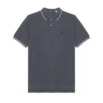 Polo Ralph Lauren Полосатая отделка логотип вышитый короткий рукав рубашка поло мужские топы темно-серый 710844275-012 XL