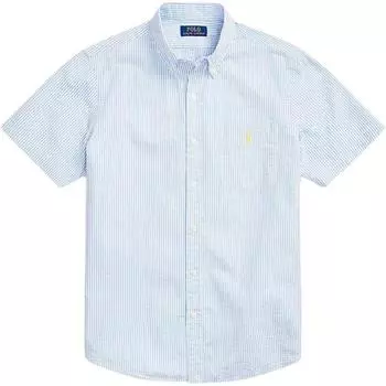 Polo Ralph Lauren Полосатый логотип Polo Collar Однобортная рубашка свободного кроя с коротким рукавом Мужские рубашки синего цвета 710833826-007 S