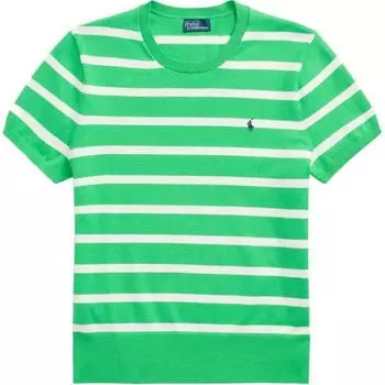 Polo Ralph Lauren Полосатый пуловер с вышивкой пони, топ с коротким рукавом, вязаный, женский, топы, зеленый 211891886-005 XS