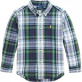 Polo Ralph Lauren рубашка детская клетчатая вышитый логотип на пуговицах длинный рукав детские топы синий 323952201-002 L