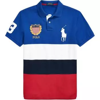 Polo Ralph Lauren Рубашка поло мужская с логотипом Big Pony в стиле колор-блок и номером, синяя 710800514-001 XS