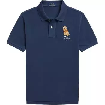 Polo Ralph Lauren Рубашка поло Однотонная Вышитый пес Хлопковая сетка Детские топы Синий 323964158-001 L