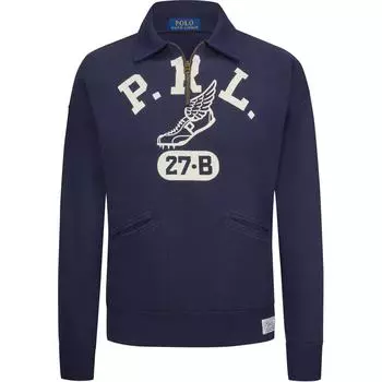 Polo Ralph Lauren Рубашка поло с принтом логотипа, на молнии, с длинным рукавом, мужская, топы, синяя 710964985-001 M