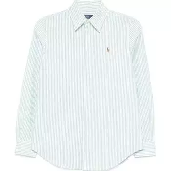 Polo Ralph Lauren Рубашка женская в полоску с воротником поло, однобортная, с длинным рукавом, светло-зеленая 211941508-007 M