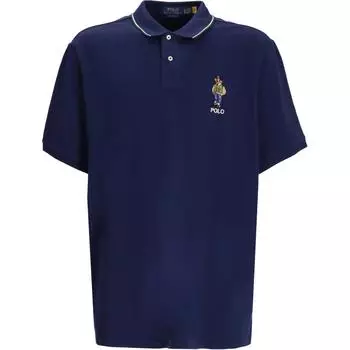Поло Ralph Lauren с вышивкой логотипа, на пуговицах, с коротким рукавом, мужские топы, темно-синий 710867574-005 S