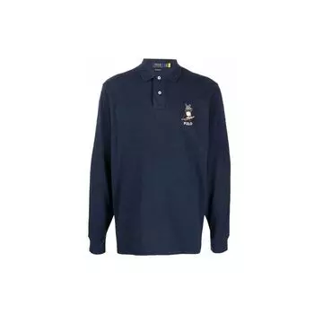 Polo Ralph Lauren Skiing Teddy Bear Pattern Длинный рукав Поло Мужские топы Синий 710853322-001 XS