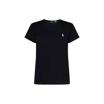 Polo Ralph Lauren Solid Logo Print Crew Neck Short Sleeve T Shirt Women Tops Black 2118986980-070 M