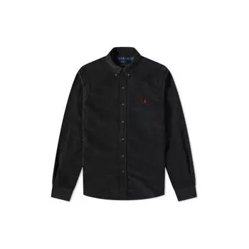 Polo Ralph Lauren Solid Logo Вышитая рубашка с длинным рукавом Мужские рубашки Черный 710818761-009 M