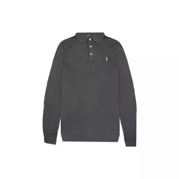 Polo Ralph Lauren Solid Logo Вышитый длинный рукав Поло Рубашка Мужская Топы Черный Серый 710817913-013 M