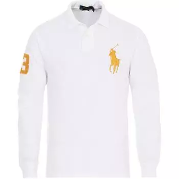 Polo Ralph Lauren Solid Logo Вышитый длинный рукав Поло Рубашка Мужская Топы Белый 710766856-003 XXL