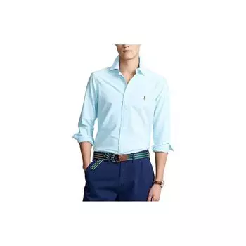 Polo Ralph Lauren Solid Logo Вышитый квадратный воротник Длинный рукав Рубашка Мужские рубашки Синий 710615870-004 S