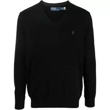 Polo Ralph Lauren Solid Logo Вышитый V-образный вырез Длинный рукав Пуловер Свитер Мужской свитер Черный 710876707-004 XL