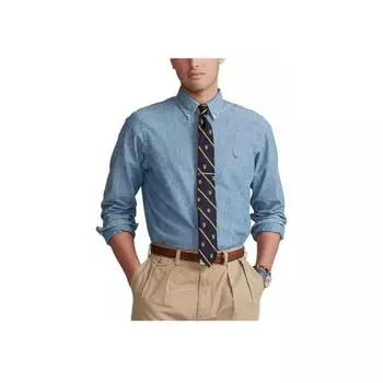 Polo Ralph Lauren Спортивная рубашка с длинным рукавом цвета индиго из шамбре, средняя, мужская уличная одежда цвета индиго 710834376001 M