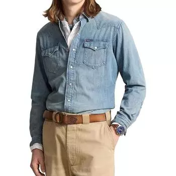 Polo Ralph Lauren Ss20 Рубашка мужская однотонная с длинным рукавом и заостренным воротником Синий MNPOWOV16820228-400 L