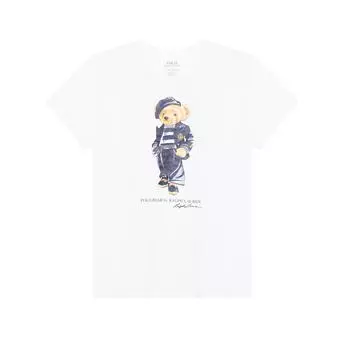 Polo Ralph Lauren Ss22 Берет Медведь Логотип Мультяшный Принт Круглый Вырез Короткий Рукав Футболка Женские Топы Белый WMPOKNINCU20398-100 XS