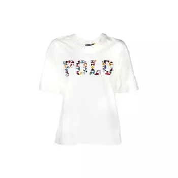 Polo Ralph Lauren Ss22 Футболка женская с принтом логотипа-буквы, с круглым вырезом и короткими рукавами, белая 211863301-001 XS
