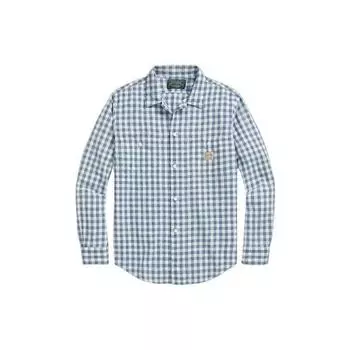 Polo Ralph Lauren SS22 Клетчатая повседневная однобортная рубашка с длинным рукавом с логотипом Мужские рубашки синего цвета MNPOWOV16822342-999 S