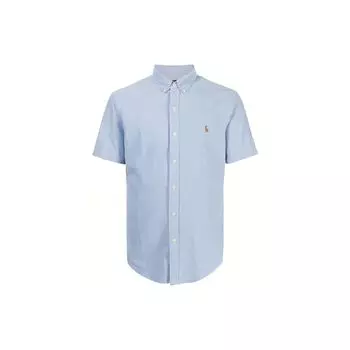Polo Ralph Lauren SS22 Логотип Вышитый Оксфорд Рубашка с Коротким Рукавом Мужские Рубашки Синий 710787736-001 S