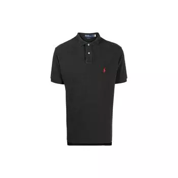 Polo Ralph Lauren SS22 Однотонная повседневная рубашка поло с вышитым логотипом с коротким рукавом, мужские рубашки поло, черная 710850860007 S