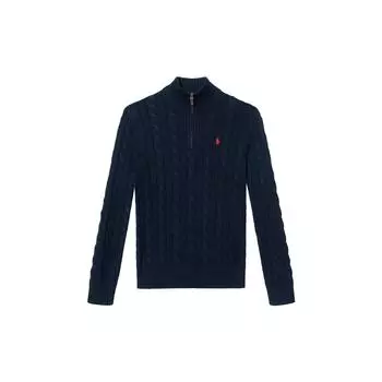 Polo Ralph Lauren SS22 однотонный повседневный свитер с вышитым микрологотипом и полумолнией, мужской свитер темно-синего цвета MNPOSWE16820600-400 S