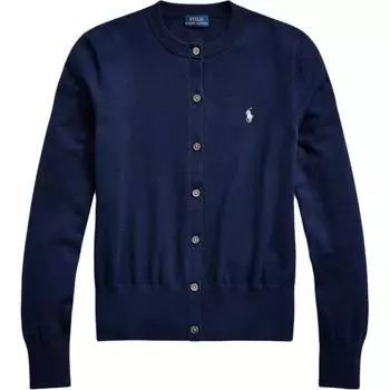 Polo Ralph Lauren Ss22 Однотонный вязаный свитер с длинным рукавом и вышивкой логотипа, с круглым вырезом, женский свитер, темно-синий 211702649-005 XS