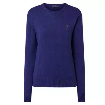 Polo Ralph Lauren SS22 Однотонный женский свитер с вышитым маленьким пони и круглым вырезом, длинный рукав, темно-синий 211780402-001 XXS