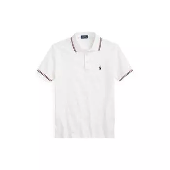 Polo Ralph Lauren SS22 Поло с полосатой отделкой, вышивкой логотипа, приталенного кроя, с коротким рукавом, мужские топы, белый MNPOKNI1N821825-100 XL