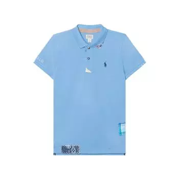Polo Ralph Lauren SS22 Приталенная рубашка поло с коротким рукавом в стиле колор-блок, женские топы синего цвета WMPOKNINCU20397-400 XS