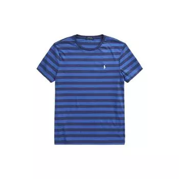 Polo Ralph Lauren SS22 Slim Fit Plain Knit Striped Short Sleeve T Shirt Men Tops Blue MNPOTSH1N821142-400 XS